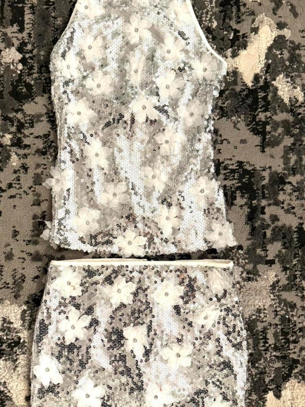 AKIRA White Sequin Floral Halter Mini Set